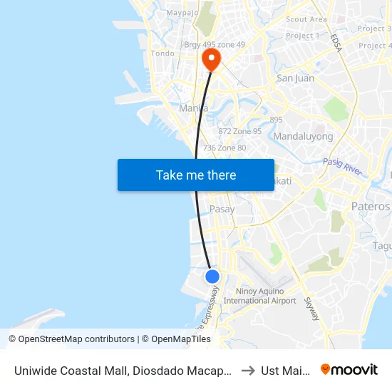 Uniwide Coastal Mall, Diosdado Macapagal Blvd, Parañaque City, Manila to Ust Main Building map