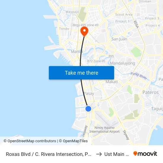 Roxas Blvd / C. Rivera Intersection, Parañaque City, Manila to Ust Main Building map