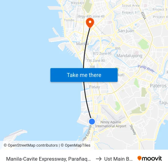 Manila-Cavite Expressway, Parañaque City, Manila to Ust Main Building map