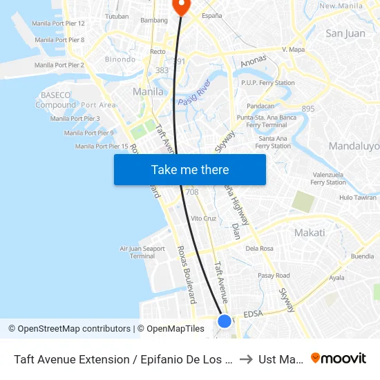 Taft Avenue Extension / Epifanio De Los Santos Avenue, Lungsod Ng Pasay, Manila to Ust Main Building map