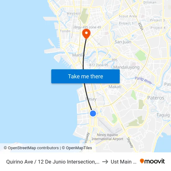 Quirino Ave / 12 De Junio Intersection, Parañaque City, Manila to Ust Main Building map