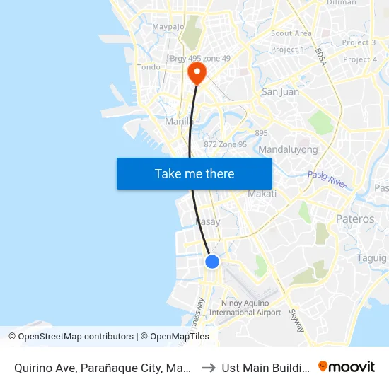 Quirino Ave, Parañaque City, Manila to Ust Main Building map