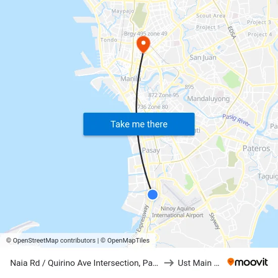Naia Rd / Quirino Ave Intersection, Parañaque City, Manila to Ust Main Building map