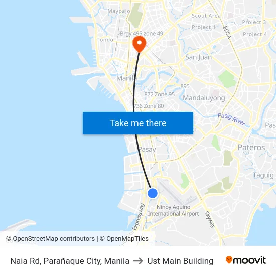 Naia Rd, Parañaque City, Manila to Ust Main Building map