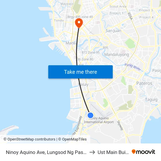 Ninoy Aquino Ave, Lungsod Ng Pasay, Manila to Ust Main Building map