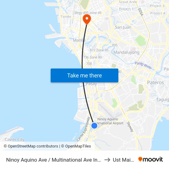 Ninoy Aquino Ave / Multinational Ave Intersection, Parañaque City, Manila to Ust Main Building map