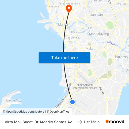 Virra Mall Sucat, Dr Arcadio Santos Ave, Parañaque City, Manila to Ust Main Building map