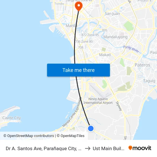 Dr A. Santos Ave, Parañaque City, Manila to Ust Main Building map