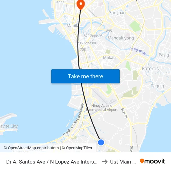 Dr A. Santos Ave / N Lopez Ave Intersection, Parañaque City to Ust Main Building map