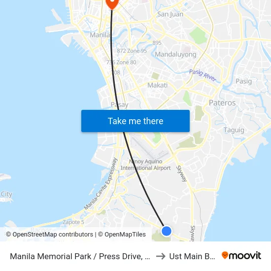 Manila Memorial Park / Press Drive, Parañaque City to Ust Main Building map