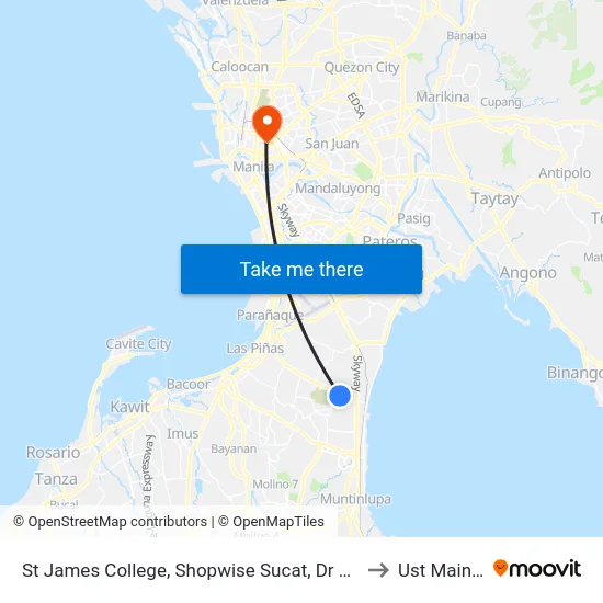 St James College, Shopwise Sucat, Dr A. Santos Ave, Parañaque City to Ust Main Building map