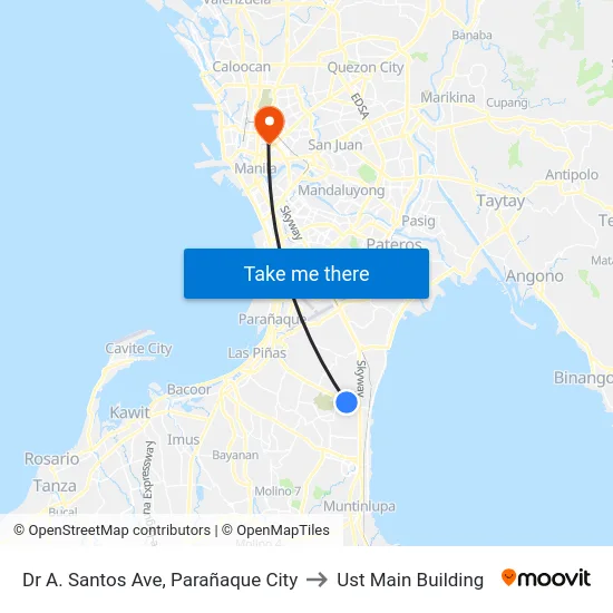 Dr A. Santos Ave, Parañaque City to Ust Main Building map