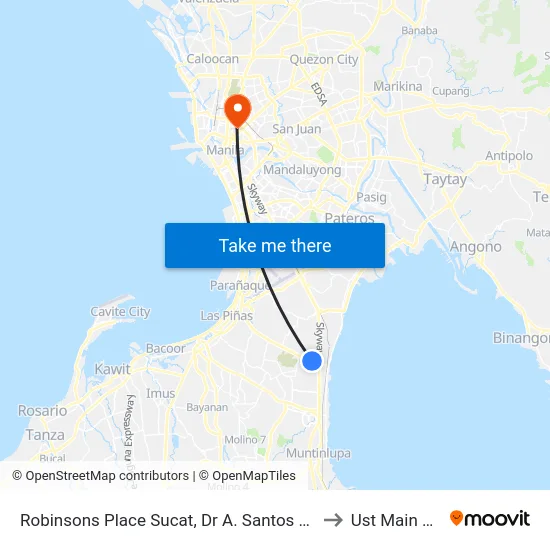 Robinsons Place Sucat, Dr A. Santos Ave, Parañaque City to Ust Main Building map