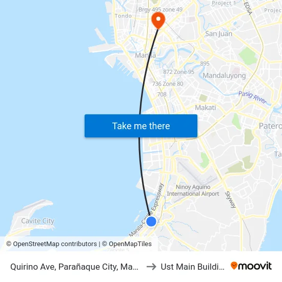 Quirino Ave, Parañaque City, Manila to Ust Main Building map