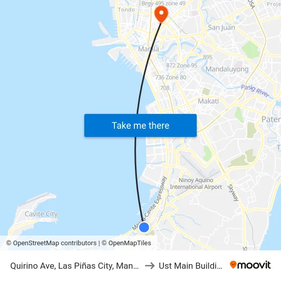 Quirino Ave, Las Piñas City, Manila to Ust Main Building map