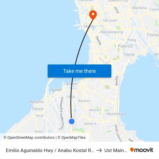 Emilio Aguinaldo Hwy / Anabu Kostal Rd Intersection, Imus, Manila to Ust Main Building map