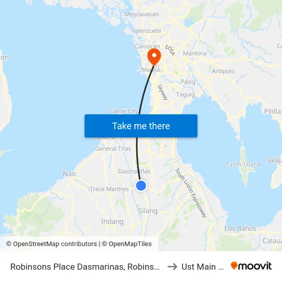 Robinsons Place Dasmarinas, Robinsons Place Dasmarinas to Ust Main Building map