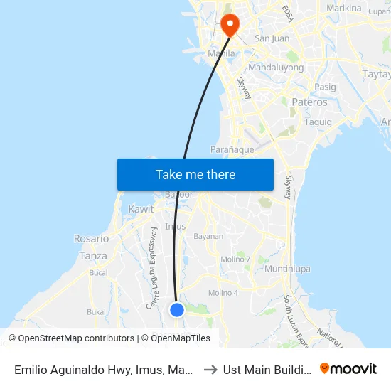 Emilio Aguinaldo Hwy, Imus, Manila to Ust Main Building map