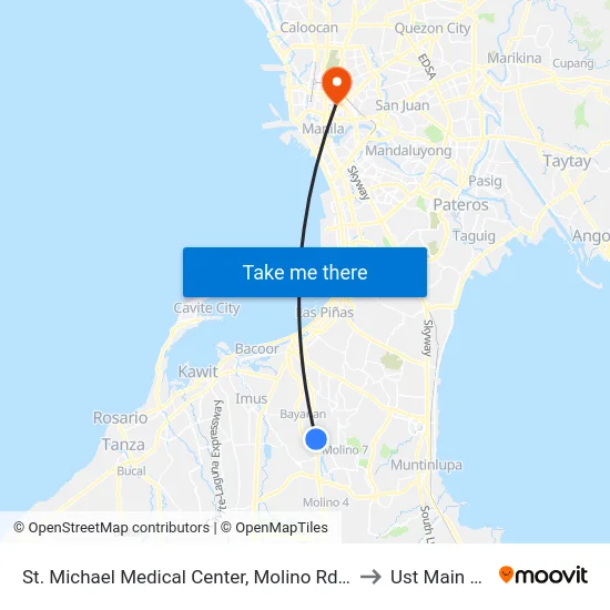 St. Michael Medical Center, Molino Rd, Bacoor City, Manila to Ust Main Building map