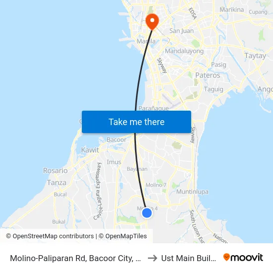 Molino-Paliparan Rd, Bacoor City, Manila to Ust Main Building map