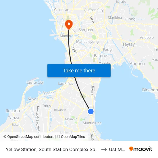 Yellow Station, South Station Complex Spectrum Midway Extension,  Muntinlupa City, Manila to Ust Main Building map