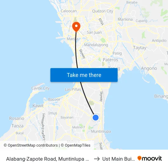 Alabang-Zapote Road, Muntinlupa City, Manila to Ust Main Building map