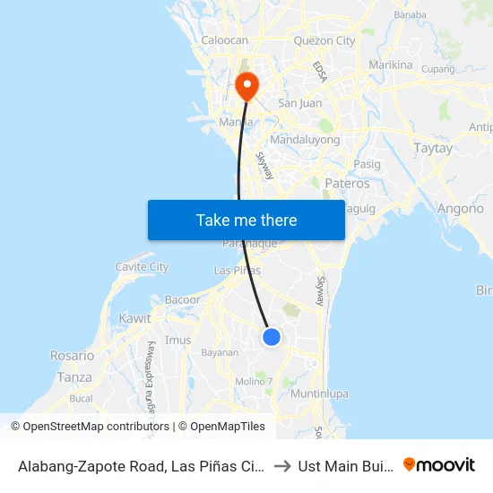 Alabang-Zapote Road, Las Piñas City, Manila to Ust Main Building map