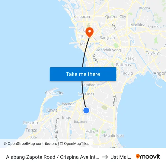 Alabang-Zapote Road / Crispina Ave Intersection, Las Piñas City, Manila to Ust Main Building map