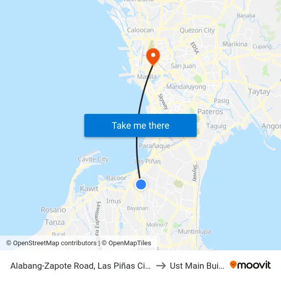 Alabang-Zapote Road, Las Piñas City, Manila to Ust Main Building map
