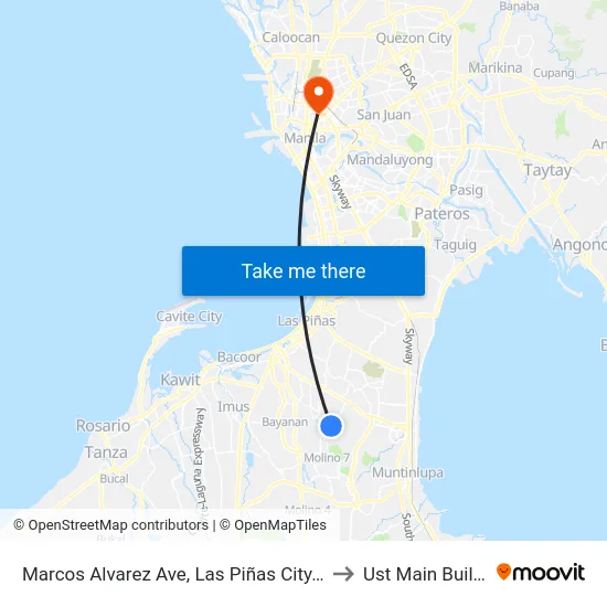 Marcos Alvarez Ave, Las Piñas City, Manila to Ust Main Building map
