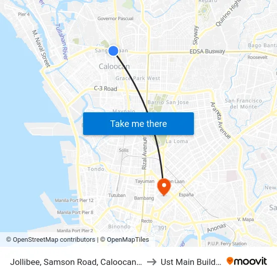Jollibee, Samson Road, Caloocan City to Ust Main Building map
