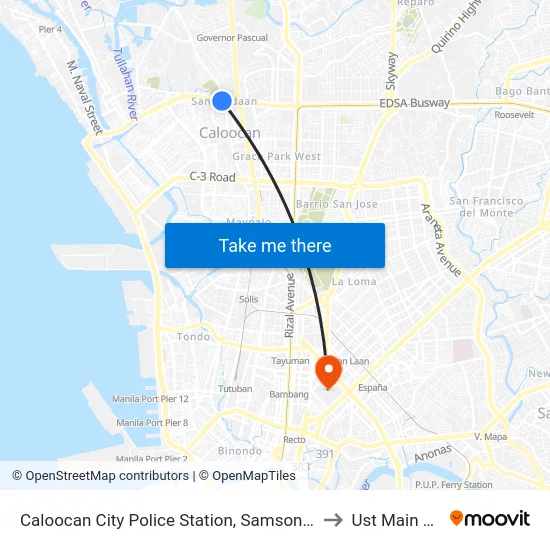 Caloocan City Police Station, Samson Road, Malabon City to Ust Main Building map