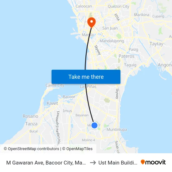 M Gawaran Ave, Bacoor City, Manila to Ust Main Building map