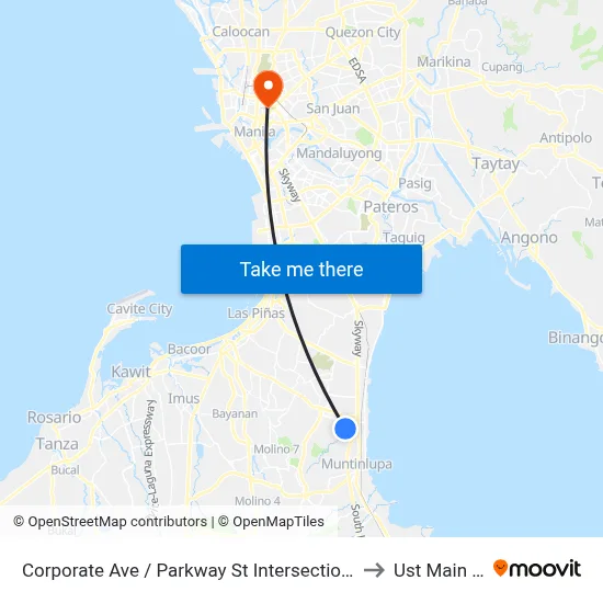 Corporate Ave / Parkway St Intersection, Muntinlupa City, Manila to Ust Main Building map