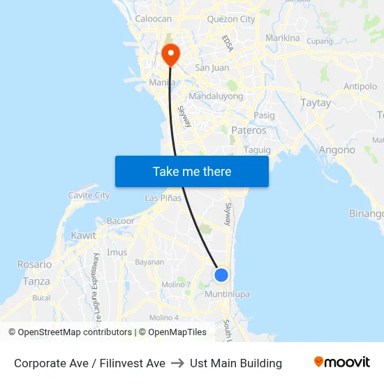 Corporate Ave / Filinvest Ave to Ust Main Building map