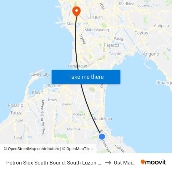 Petron Slex South Bound, South Luzon Expressway, San Pedro, Manila to Ust Main Building map