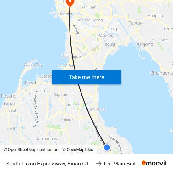 South Luzon Expressway, Biñan City, Manila to Ust Main Building map