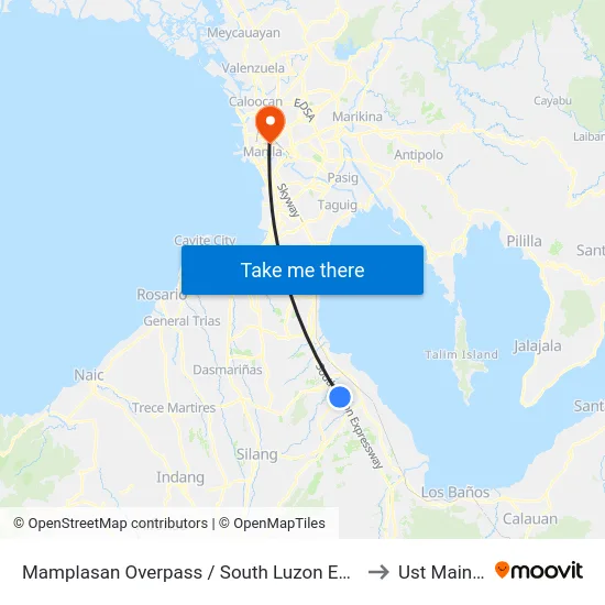 Mamplasan Overpass / South Luzon Expressway, Biñan City, Manila to Ust Main Building map