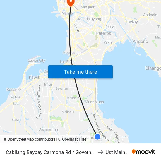 Cabilang Baybay Carmona Rd / Governor's Drive, Carmona, Manila to Ust Main Building map