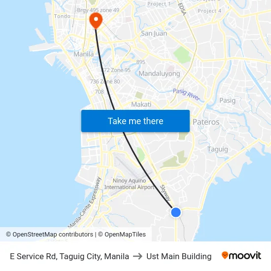 E Service Rd,  Taguig City, Manila to Ust Main Building map