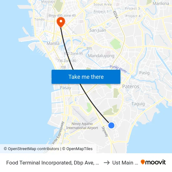 Food Terminal Incorporated, Dbp Ave, Taguig City, Manila, Manila to Ust Main Building map