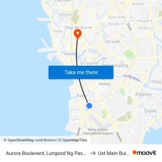 Aurora Boulevard, Lungsod Ng Pasay, Manila to Ust Main Building map