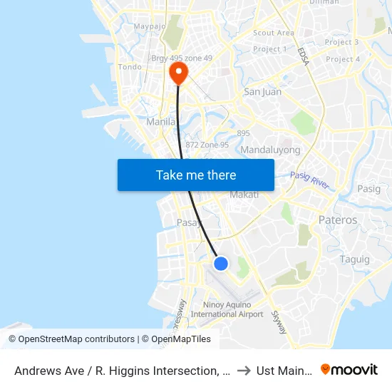 Andrews Ave / R. Higgins Intersection, Lungsod Ng Pasay, Manila to Ust Main Building map