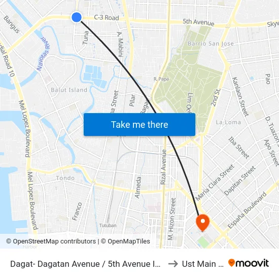 Dagat- Dagatan Avenue /  5th Avenue Intersection, Caloocan City to Ust Main Building map