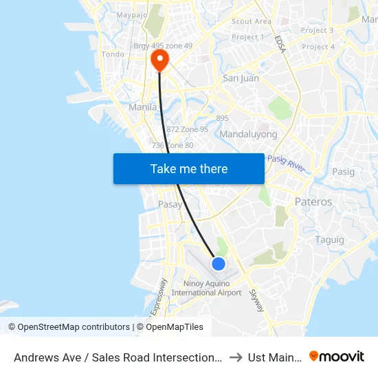 Andrews Ave / Sales Road Intersection, Lungsod Ng Pasay, Manila to Ust Main Building map