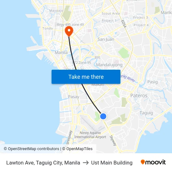 Lawton Ave, Taguig City, Manila to Ust Main Building map