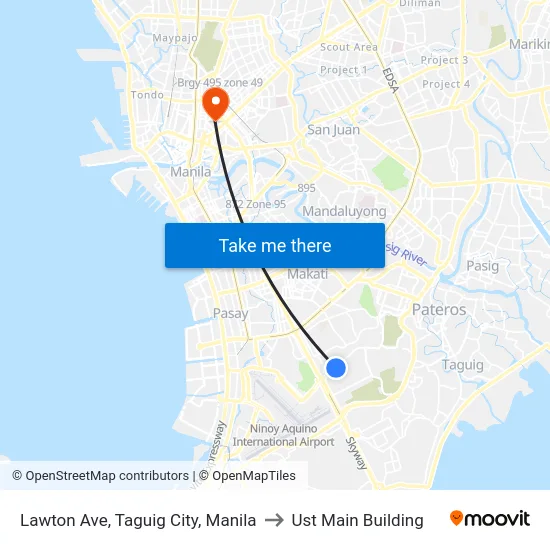 Lawton Ave, Taguig City, Manila to Ust Main Building map