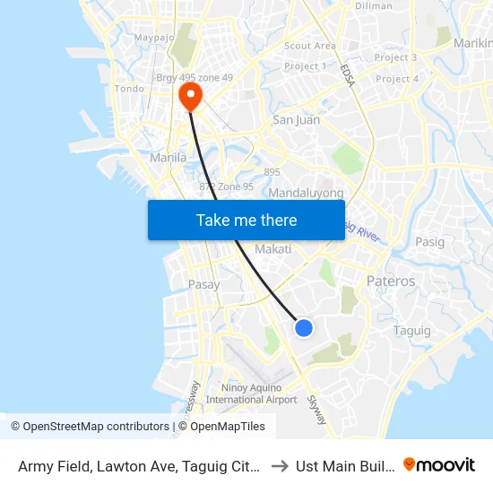 Army Field, Lawton Ave, Taguig City, Manila to Ust Main Building map