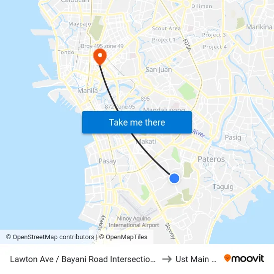 Lawton Ave / Bayani Road Intersection, Taguig City, Manila to Ust Main Building map