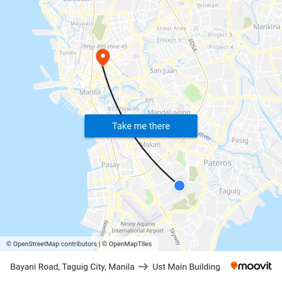 Bayani Road, Taguig City, Manila to Ust Main Building map